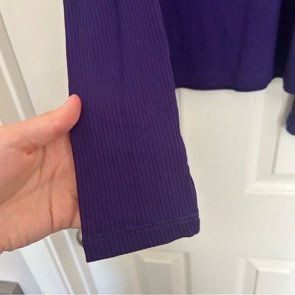 NWT Michael Kors Purple Ribbed Ruffle Cold Shoulder Top - Picture 8 of 16